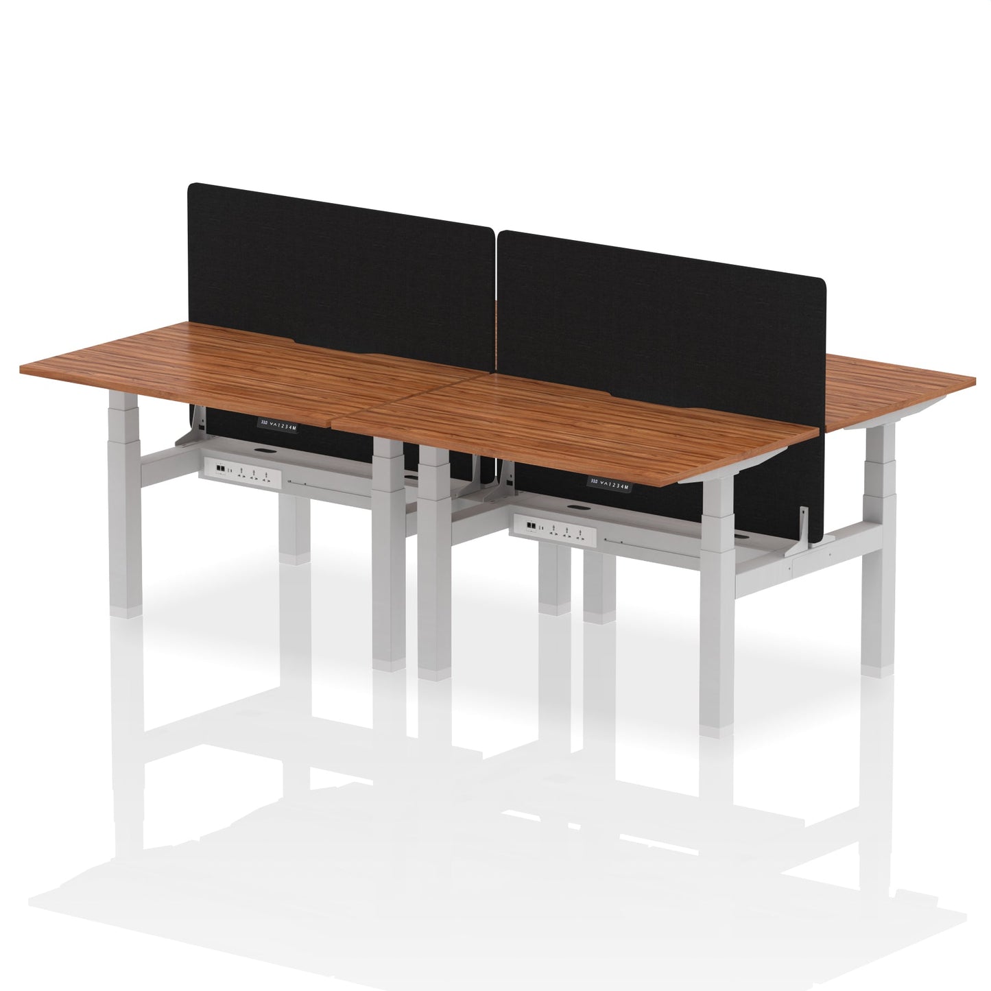 Dynamic Office Solutions Height Adjustable Standing Desk with Scalloped Edges - 4 Person with Black Straight Screen