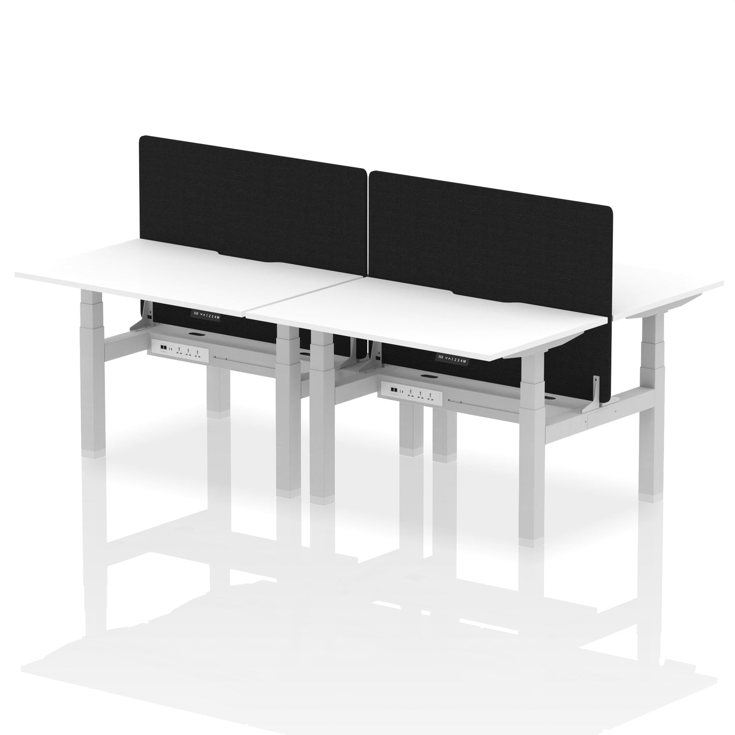 Dynamic Office Solutions Height Adjustable Standing Desk with Scalloped Edges - 4 Person with Black Straight Screen