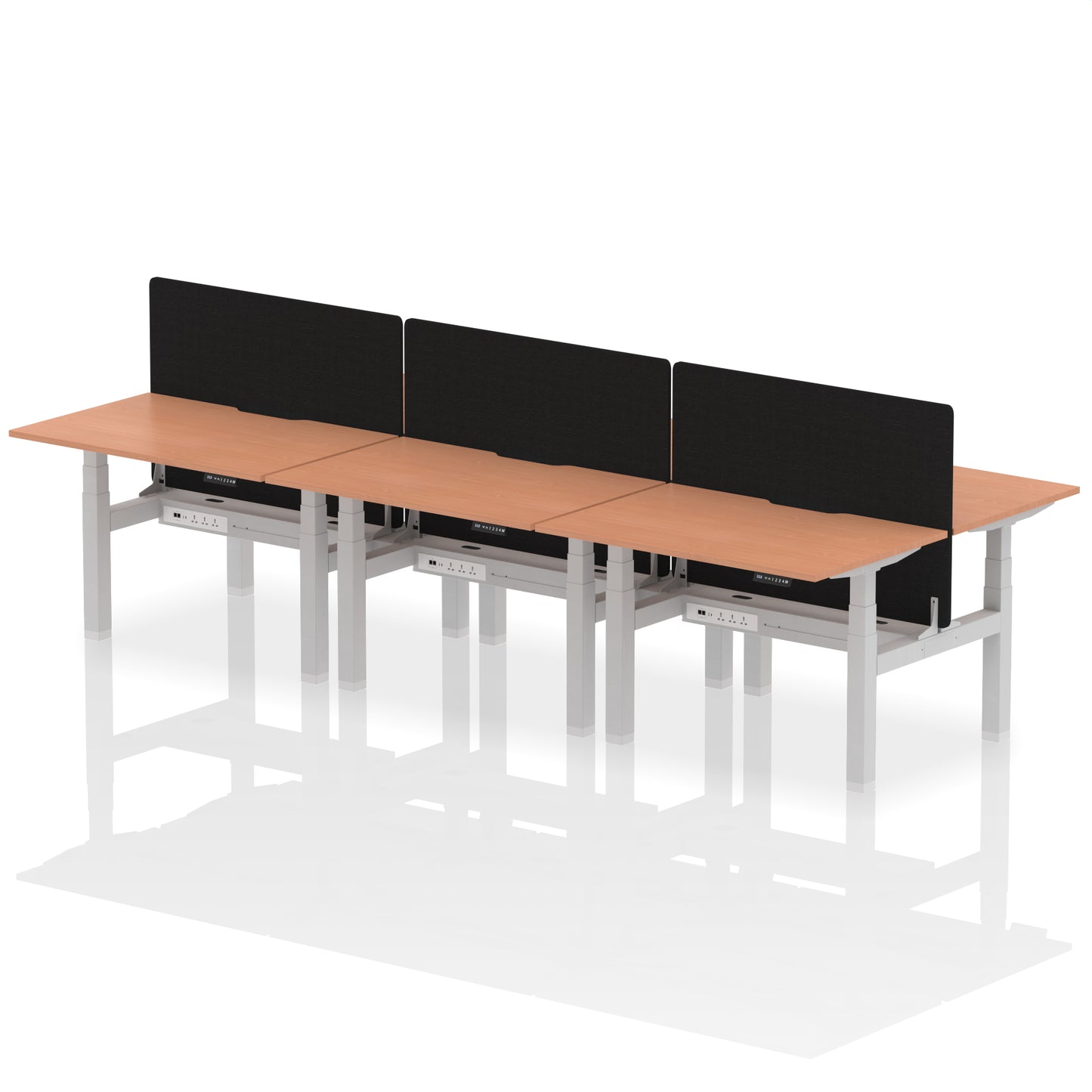 Dynamic Office Solutions Scalloped Edges Height Adjustable Standing Desk - 6 Person with Black Straight Screen