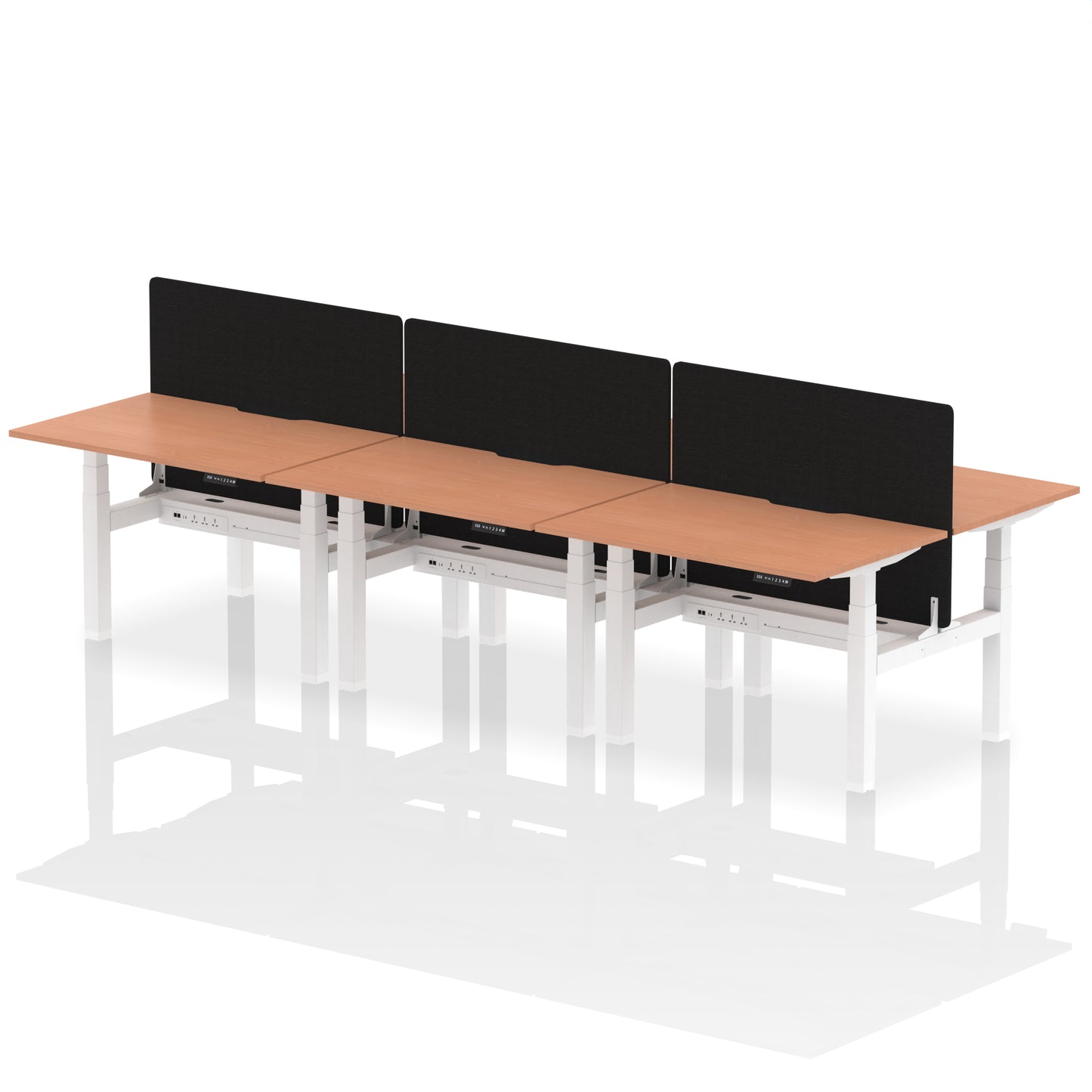 Dynamic Office Solutions Scalloped Edges Height Adjustable Standing Desk - 6 Person with Black Straight Screen