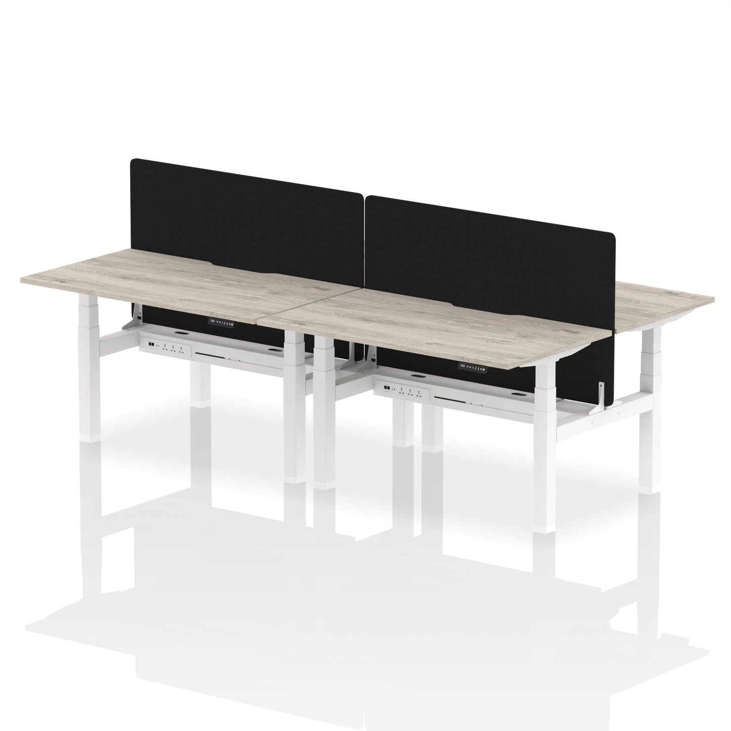 Dynamic Office Solutions Height Adjustable Standing Desk with Scalloped Edges - 4 Person with Black Straight Screen