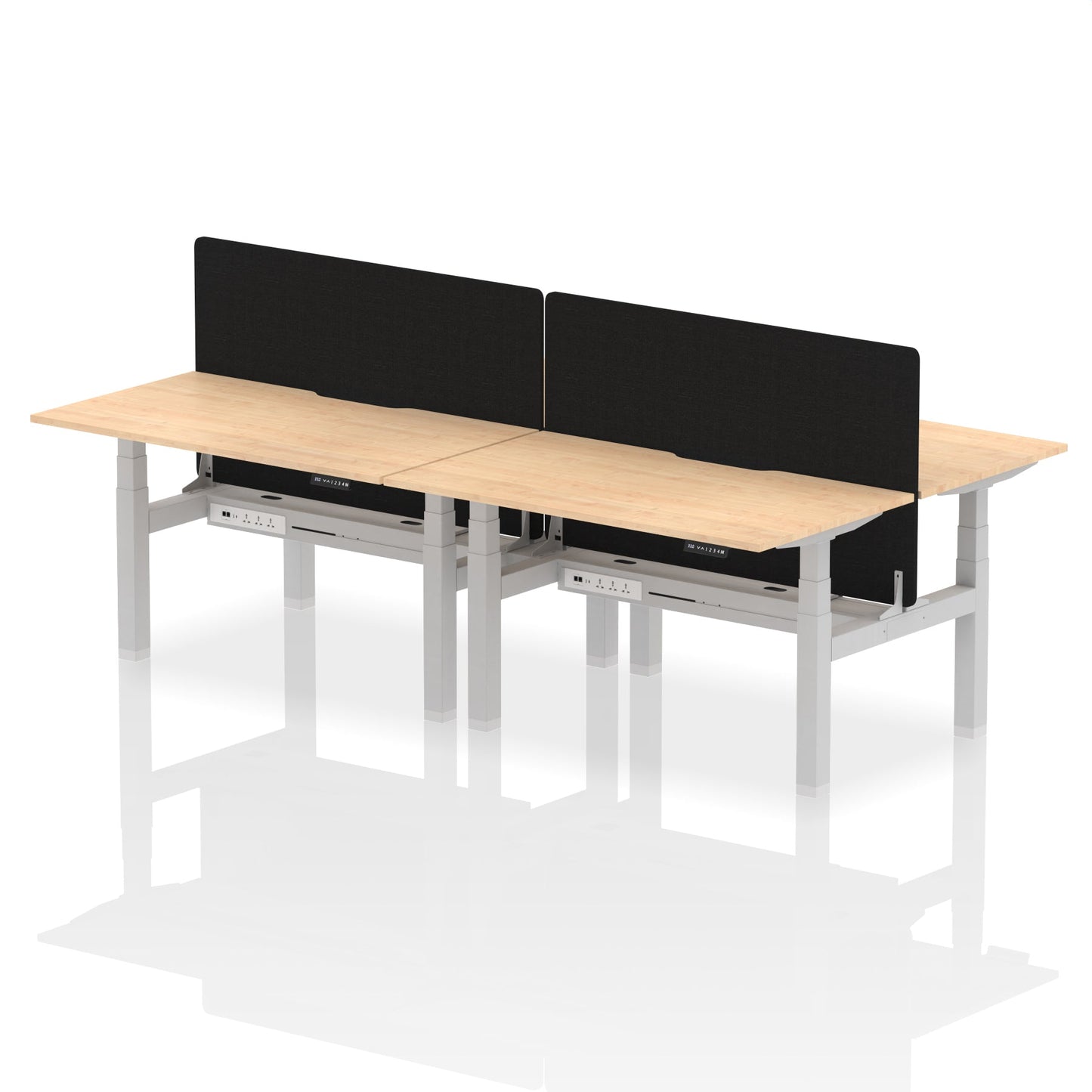 Dynamic Office Solutions Height Adjustable Standing Desk with Scalloped Edges - 4 Person with Black Straight Screen