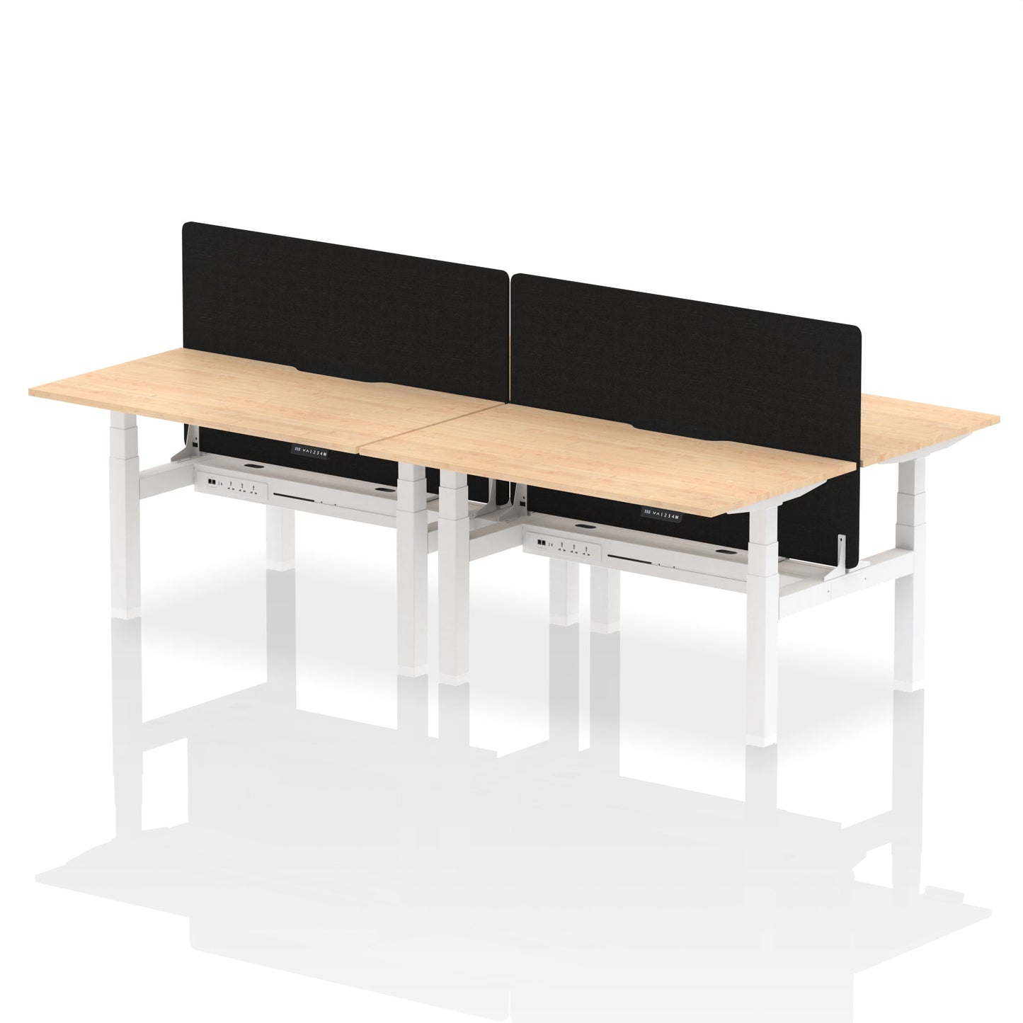 Dynamic Office Solutions Height Adjustable Standing Desk with Scalloped Edges - 4 Person with Black Straight Screen