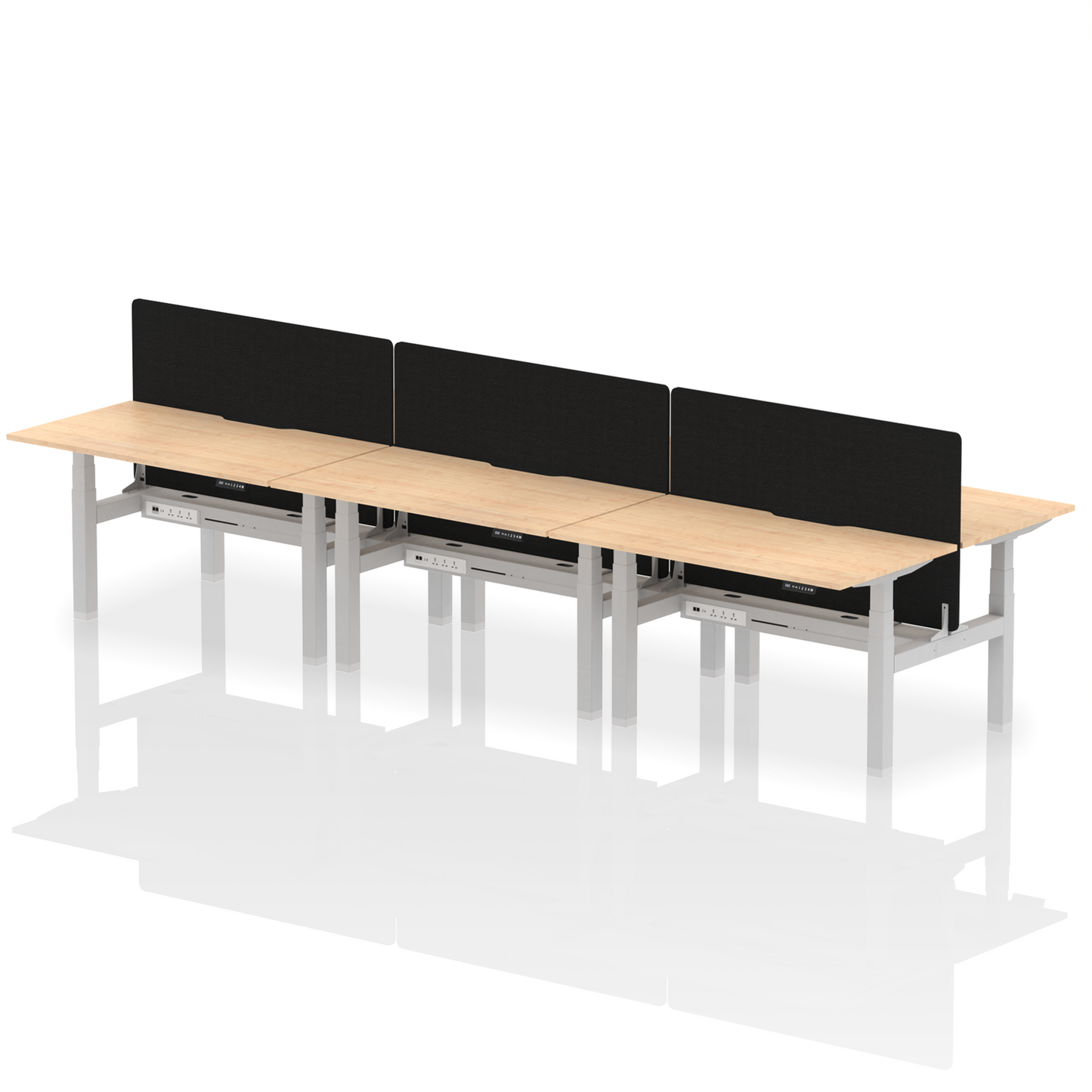 Dynamic Office Solutions Scalloped Edges Height Adjustable Standing Desk - 6 Person with Black Straight Screen