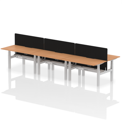 Dynamic Office Solutions Scalloped Edges Height Adjustable Standing Desk - 6 Person with Black Straight Screen