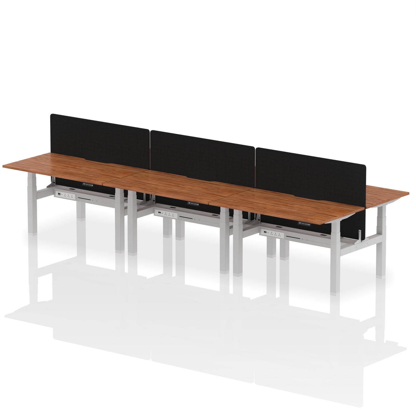 Dynamic Office Solutions Scalloped Edges Height Adjustable Standing Desk - 6 Person with Black Straight Screen