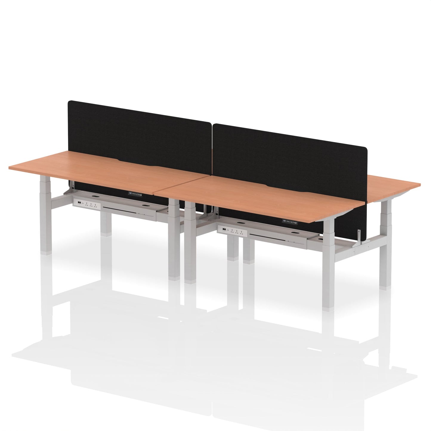 Dynamic Office Solutions Height Adjustable Standing Desk with Scalloped Edges - 4 Person with Black Straight Screen