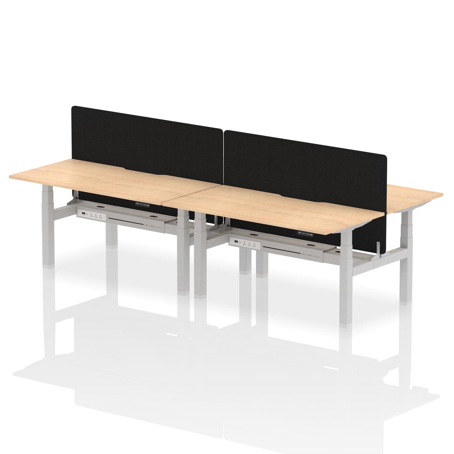 Dynamic Office Solutions Height Adjustable Standing Desk with Scalloped Edges - 4 Person with Black Straight Screen