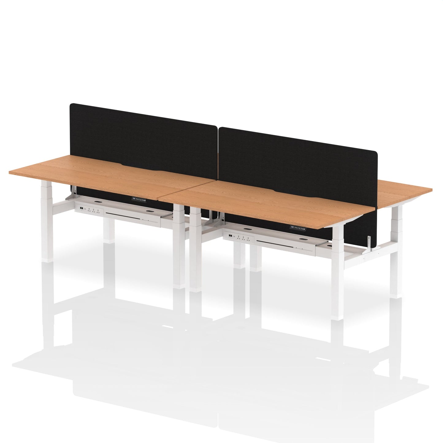 Dynamic Office Solutions Height Adjustable Standing Desk with Scalloped Edges - 4 Person with Black Straight Screen