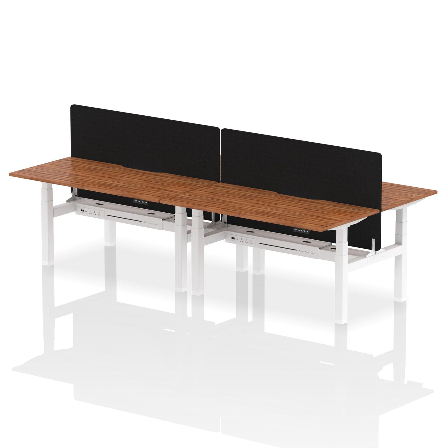 Dynamic Office Solutions Height Adjustable Standing Desk with Scalloped Edges - 4 Person with Black Straight Screen